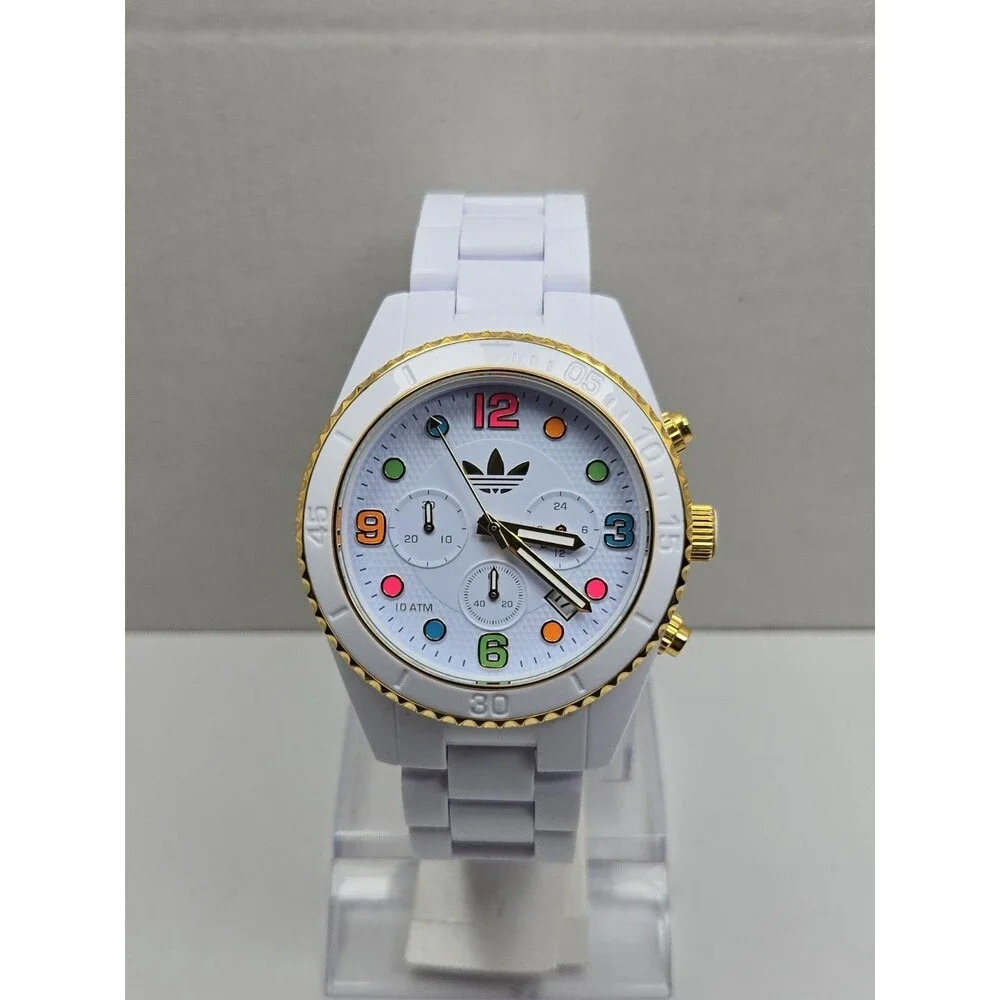 Adidas Originals Brisbane White Gold 44mm Chronograph Sports Watch New Battery